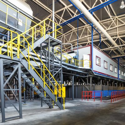 Modern waste recycling processing plant. Separate garbage collection. Recycling and storage of waste for further disposal.